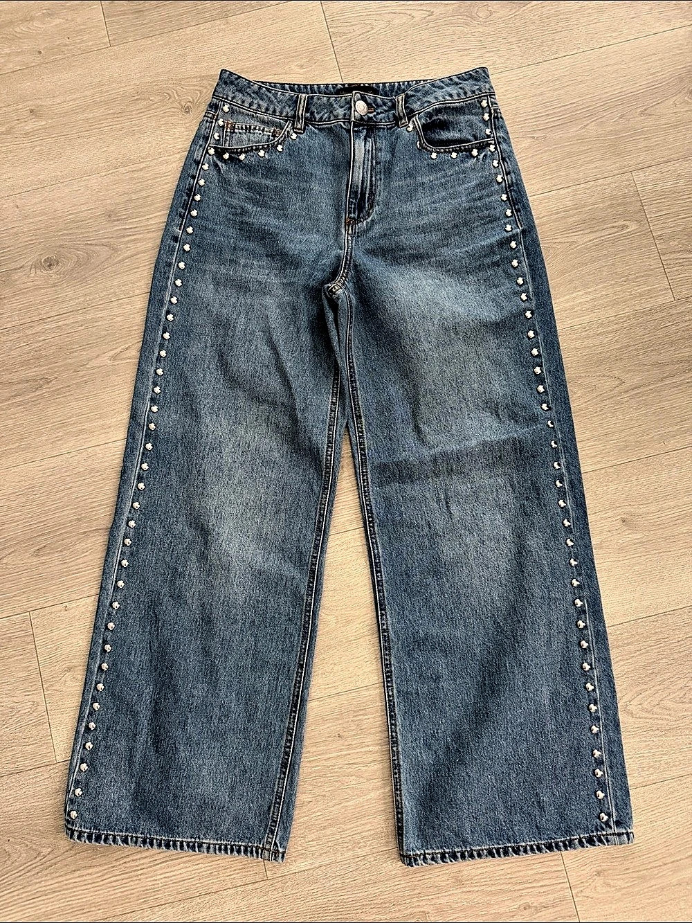 House of Harlow 1960 Avi Embellished Wide-Leg Jeans in Blue US 8